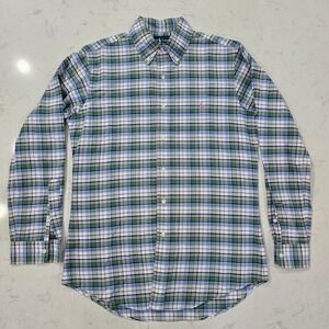 Ralph Lauren Mens Custom Fit Preppy Plaid Button Down Shirt Green Blue Pink S